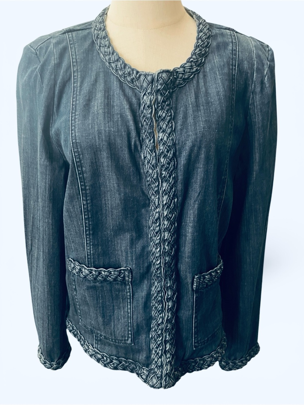 Blue Denim Braided Trim Jacket | Size Large | Australian Boutique | NWOT